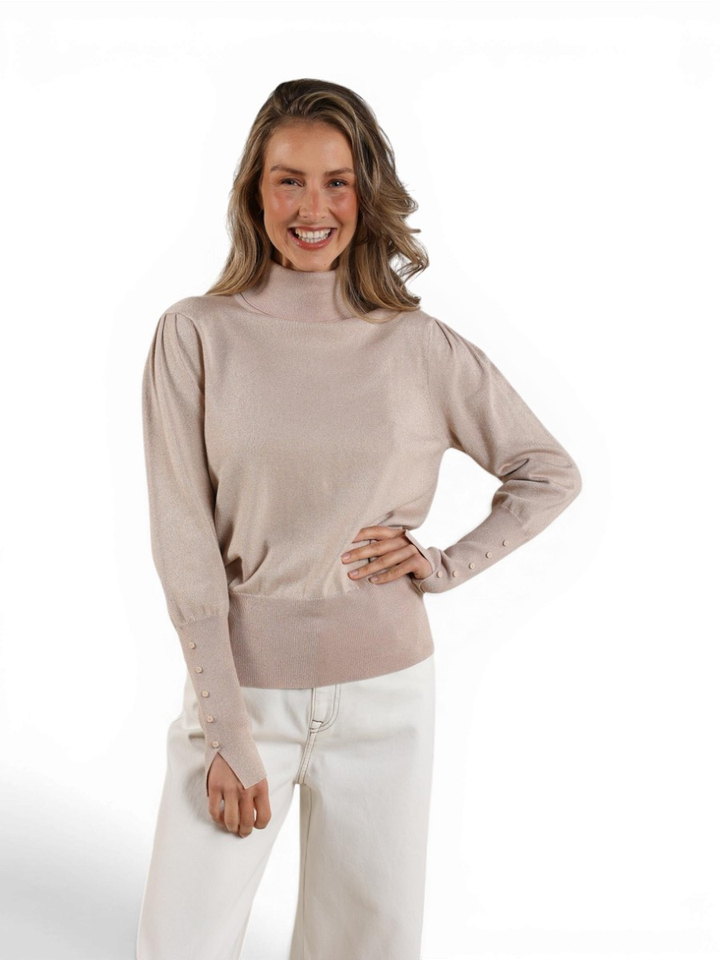 Roze glitter trui met rolkraag Sylvia lurex Nukus