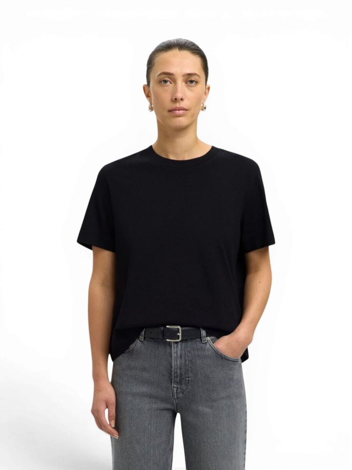 Zwarte t-shirt met ronde hals Selected