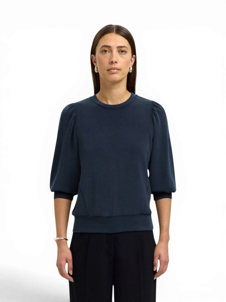 Donkerblauwe pull met driekwart mouwen Selected