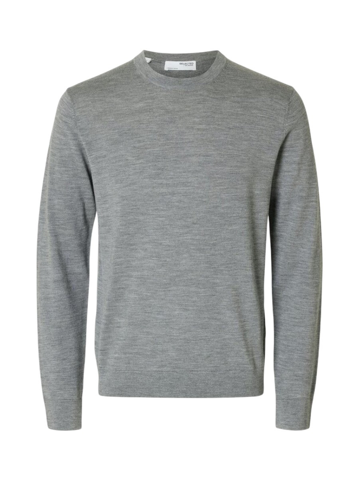 Grijze trui in Merino wol Selected