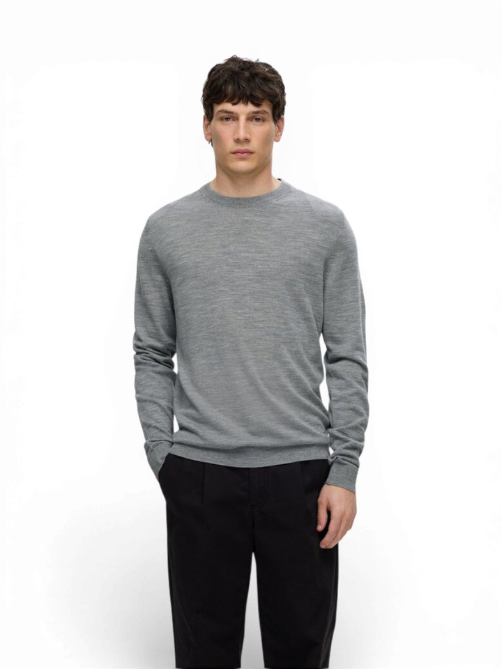 Grijze trui in Merino wol Selected