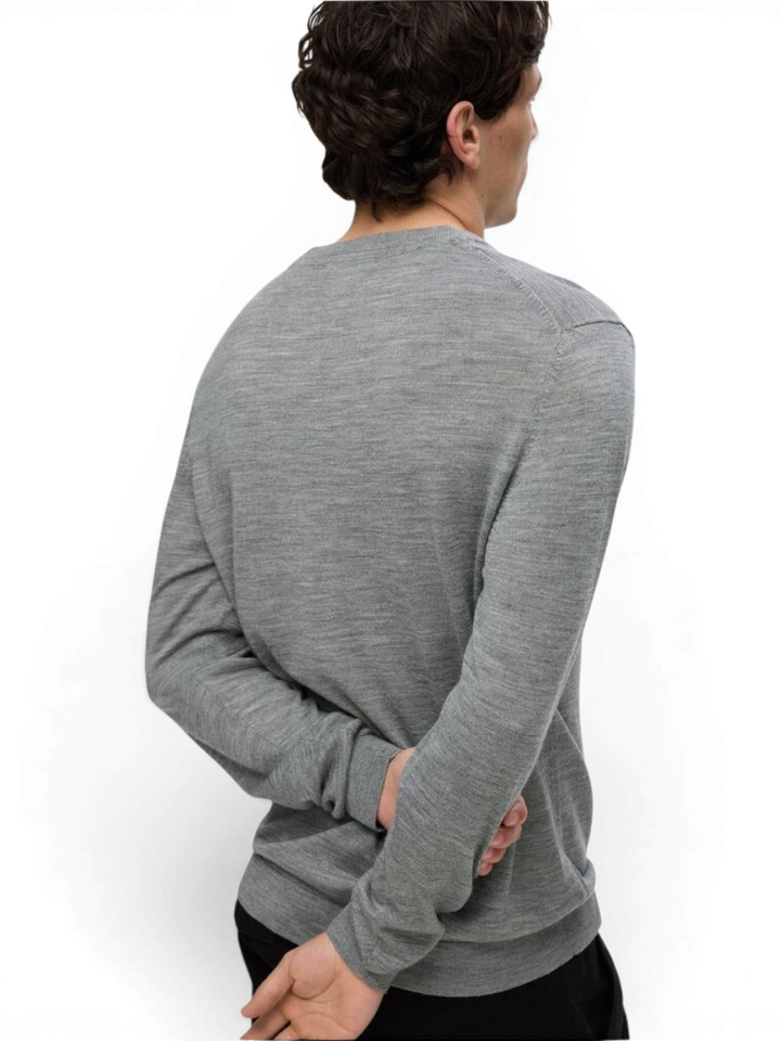 Grijze trui in Merino wol Selected