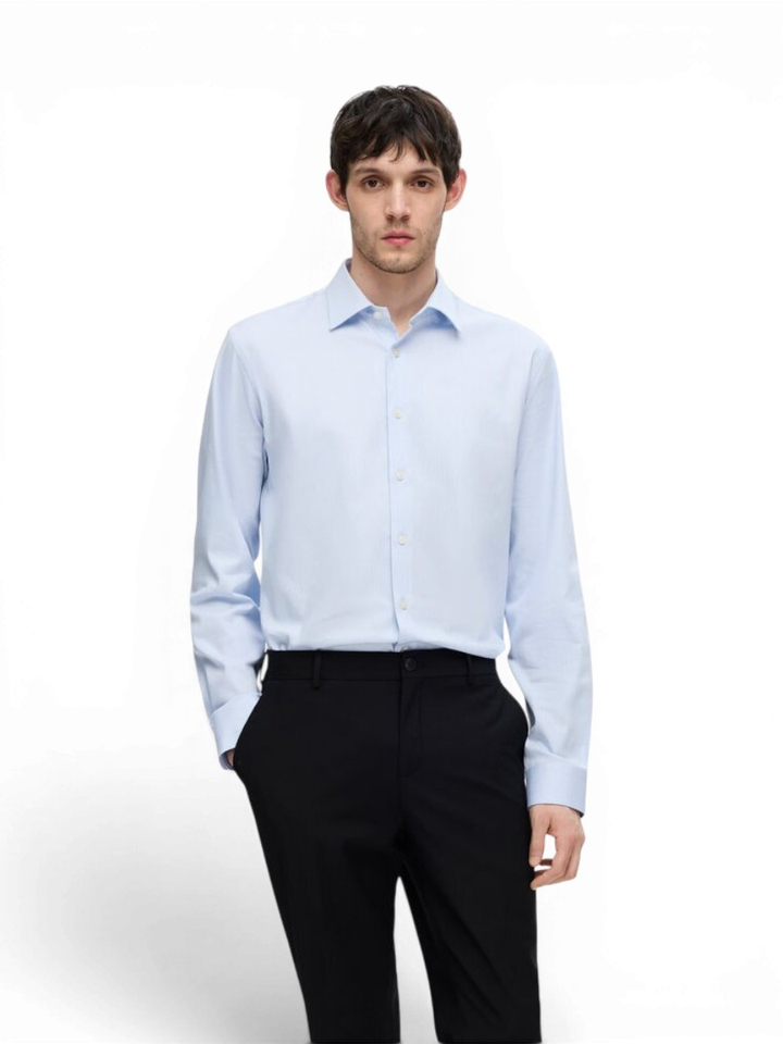 Lichtblauw katoenen hemd (slim fit) met lange mouwen Selected 