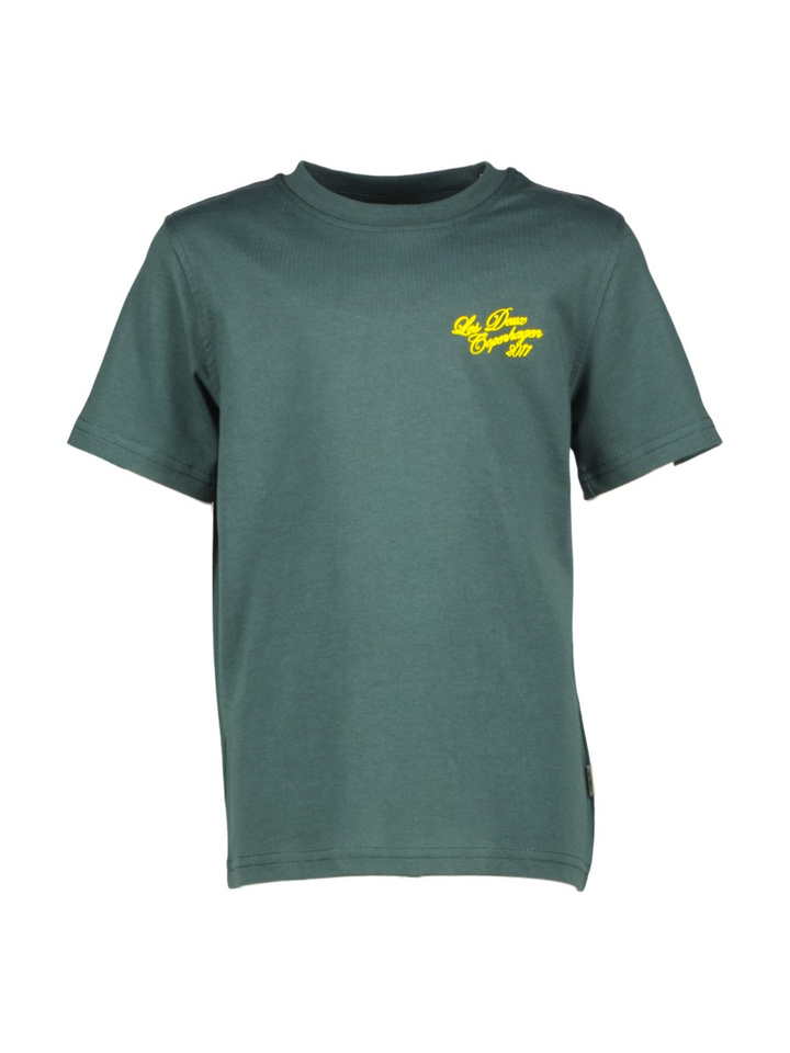 Donkergroene katoenen t-shirt met gele opdruk Les Deux