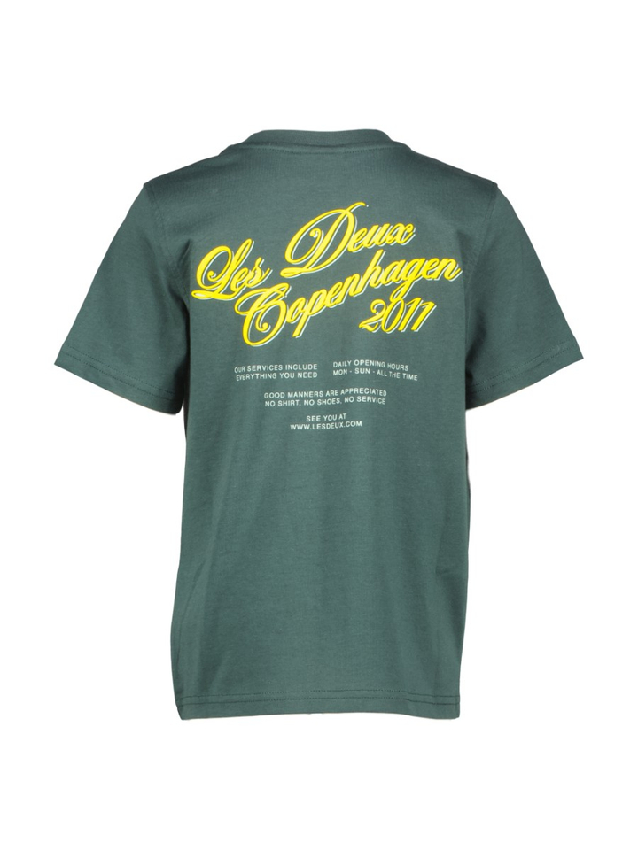 Donkergroene katoenen t-shirt met gele opdruk Les Deux