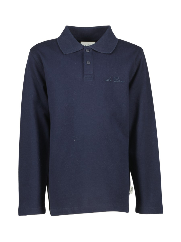 Donkerblauwe katoenen polo met lange mouwen Les Deux