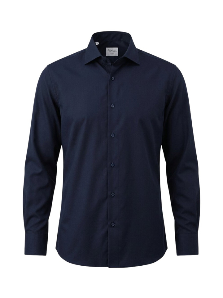 Donkerblauw katoenen hemd (modern fit) met lange mouwen Fakts