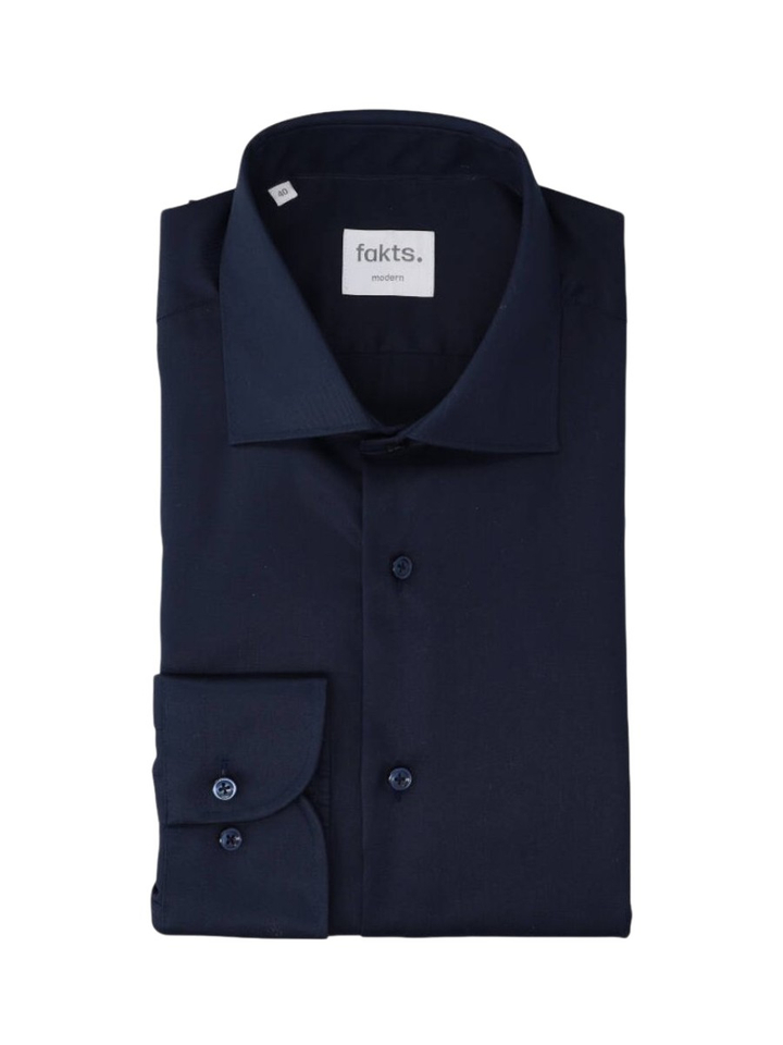 Donkerblauw katoenen hemd (modern fit) met lange mouwen Fakts