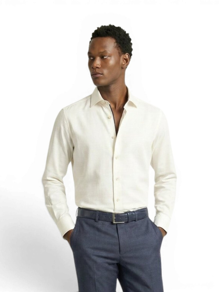 Beige katoenen hemd (body fit) met lange mouwen Olymp