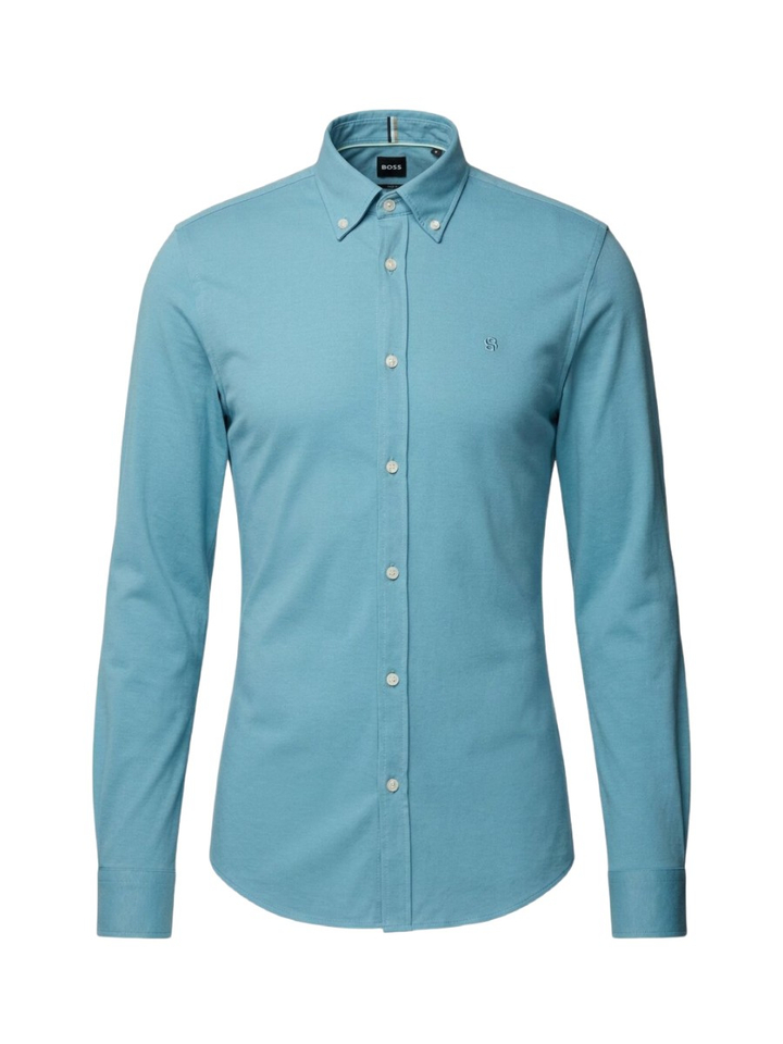 Watergroen katoenen hemd (slim fit) met lange mouwen Hugo Boss 