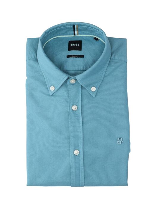 Watergroen katoenen hemd (slim fit) met lange mouwen Hugo Boss