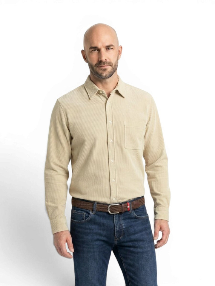 Beige overhemd in ribfluweel Hugo Boss