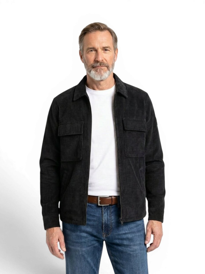Zwart corduroy hemd met rits Hugo Boss