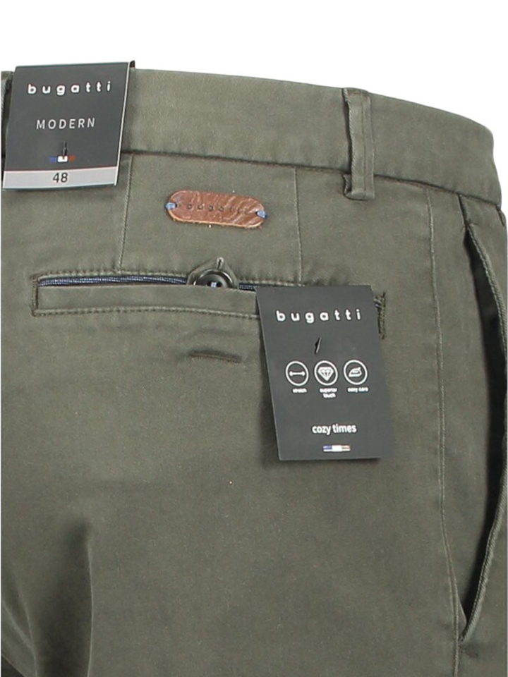 Kaki slim fit broek Bugatti