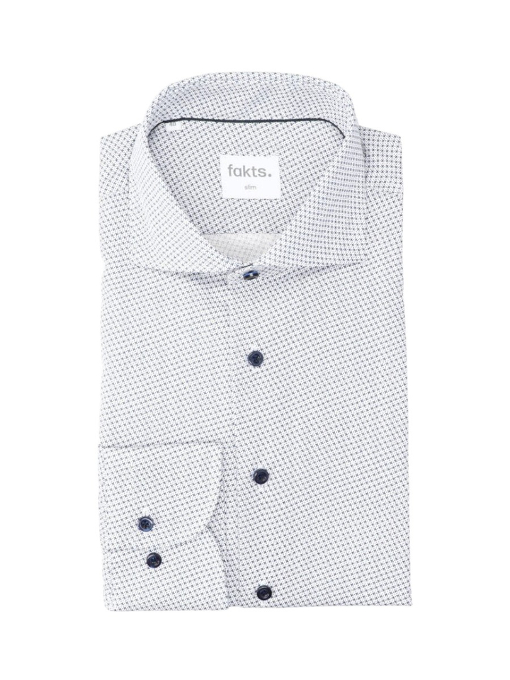 Blauw katoenen hemd met print (slim fit) met lange mouwen Fakts 