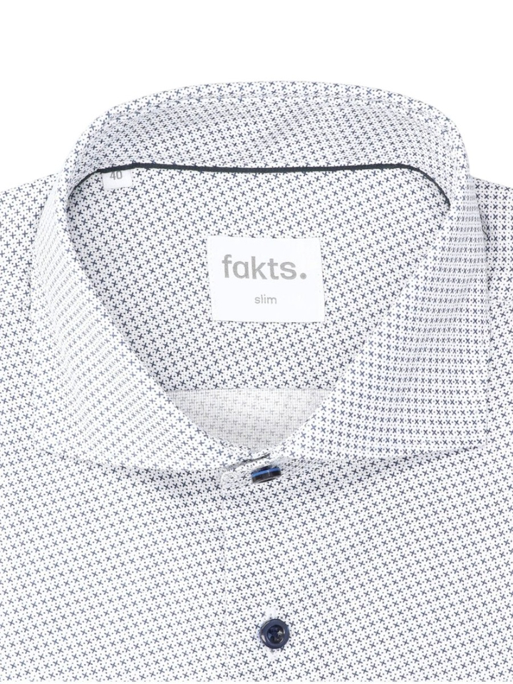 Blauw katoenen hemd met print (slim fit) met lange mouwen Fakts 