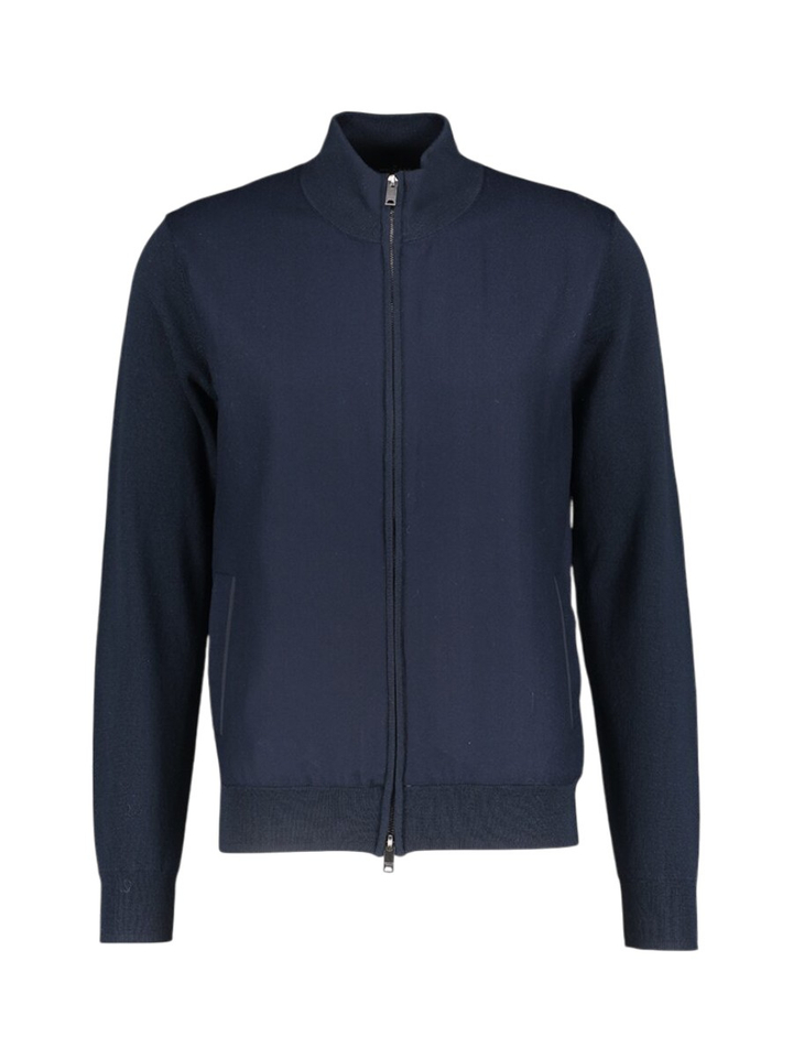 Donkerblauwe wollen gilet met rits Hackett