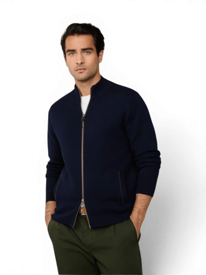 Donkerblauwe wollen gilet met rits Hackett