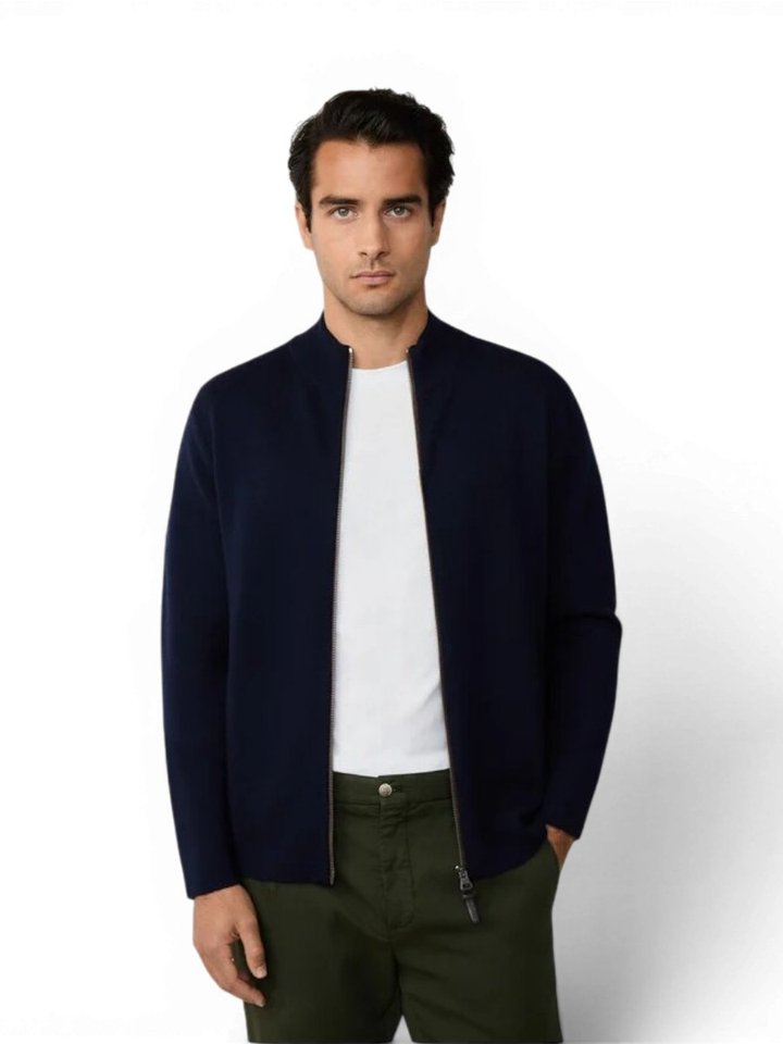 Donkerblauwe wollen gilet met rits Hackett