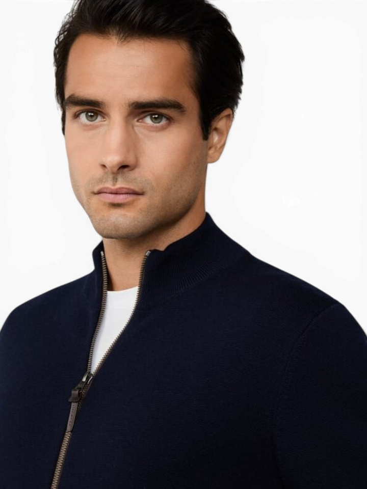 Donkerblauwe wollen gilet met rits Hackett