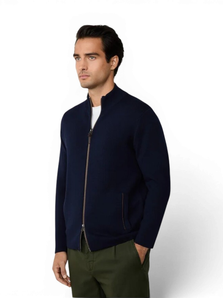 Donkerblauwe wollen gilet met rits Hackett