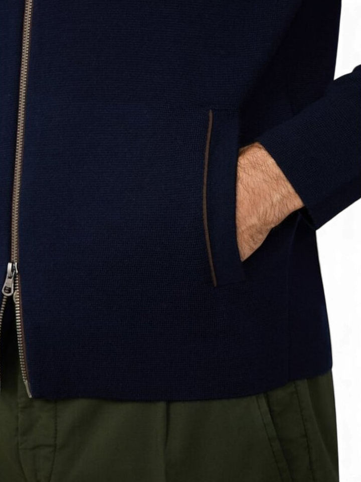 Donkerblauwe wollen gilet met rits Hackett