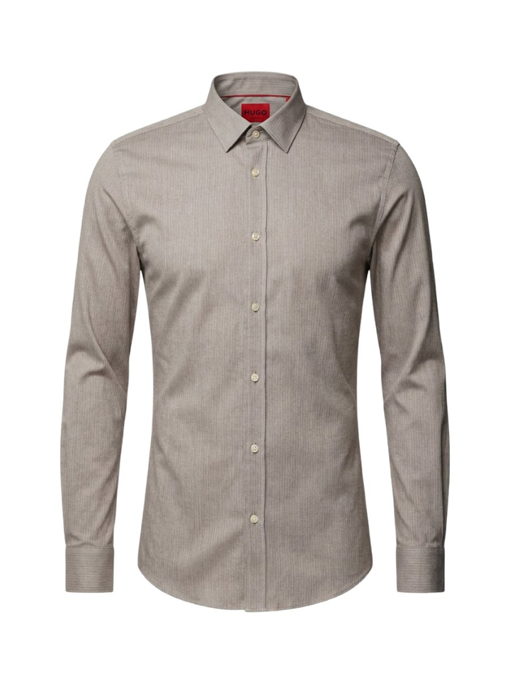 Bruin katoenen hemd (slim fit) met visgraatmotief en lange mouwen Hugo Boss