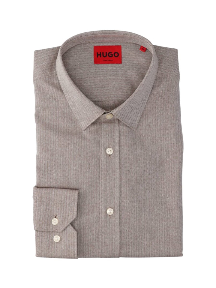 Bruin katoenen hemd (slim fit) met visgraatmotief en lange mouwen Hugo Boss