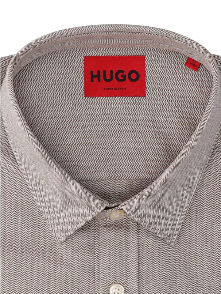 Bruin katoenen hemd (slim fit) met visgraatmotief en lange mouwen Hugo Boss