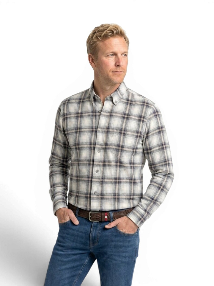 Beige katoenen hemd (regular fit) met ruiten en lange mouwen Martin Maple