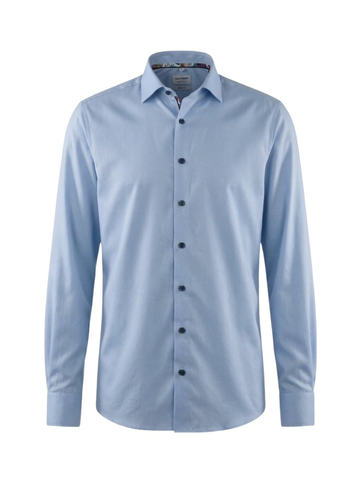 Lichtblauw katoenen hemd (regular fit) met details en extra lange mouwen Olymp