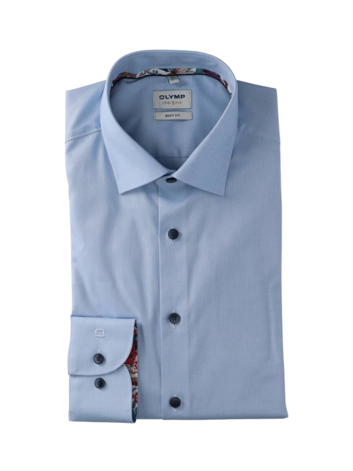 Lichtblauw katoenen hemd (regular fit) met details en extra lange mouwen Olymp