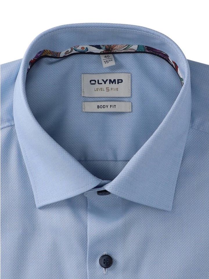 Lichtblauw katoenen hemd (regular fit) met details en extra lange mouwen Olymp