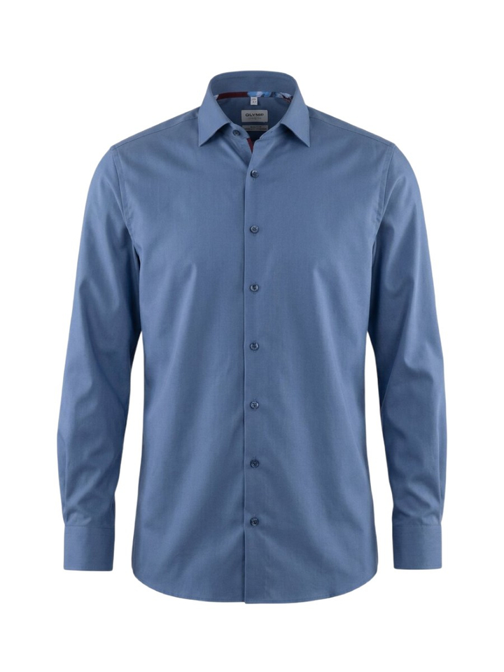 Blauw katoenen hemd (regular fit) met extra lange mouwen Olymp