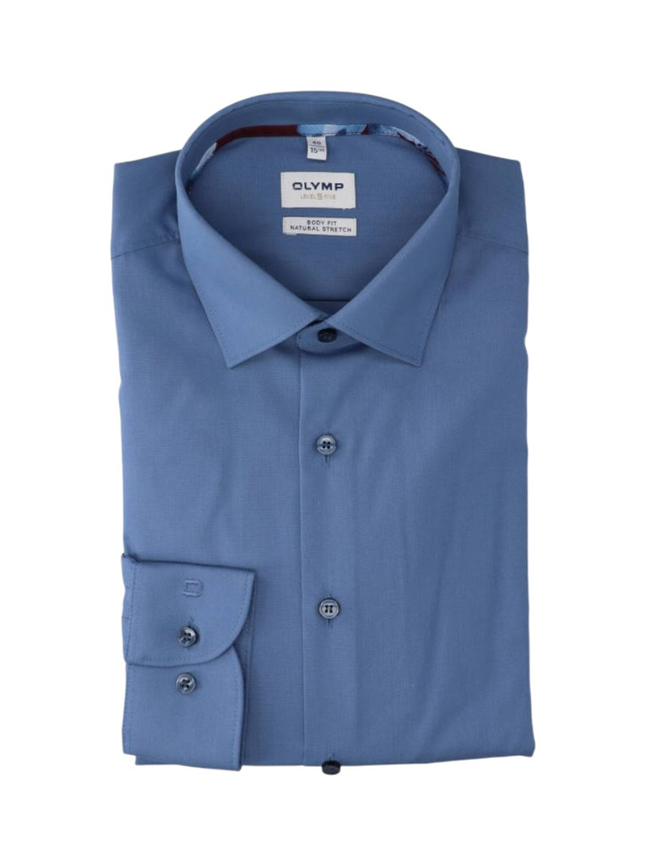 Blauw katoenen hemd (regular fit) met extra lange mouwen Olymp