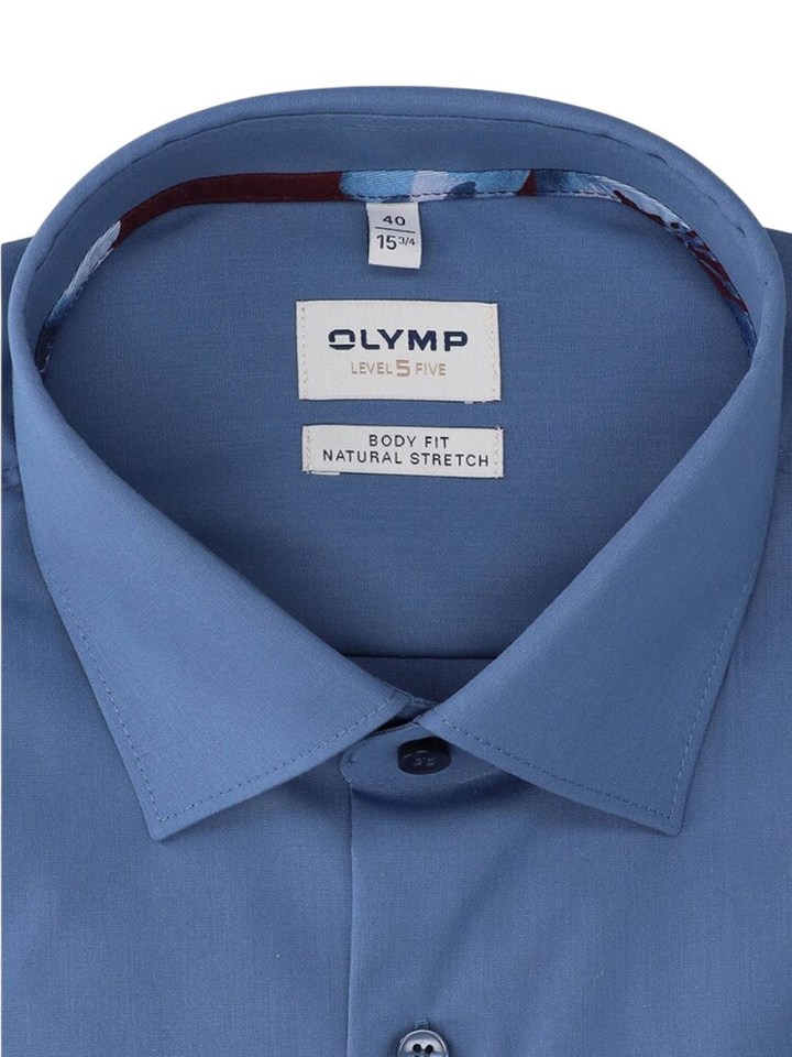 Blauw katoenen hemd (regular fit) met extra lange mouwen Olymp