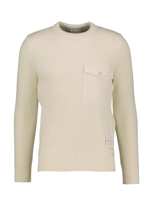 Ecru gebreide wollen trui met borstzak Crew Neck Phil Petter