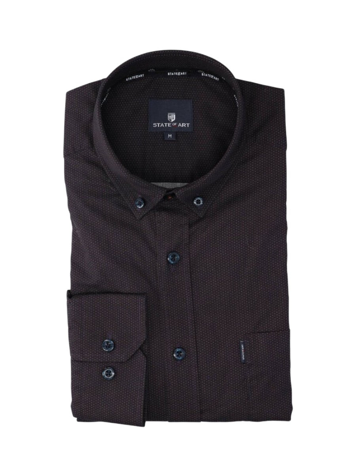 Blauw katoenen hemd (regular fit) met fijne details en lange mouwen State Of Art 