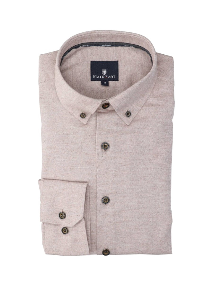 Beige katoenen hemd (regular fit) met lange mouwen State Of Art