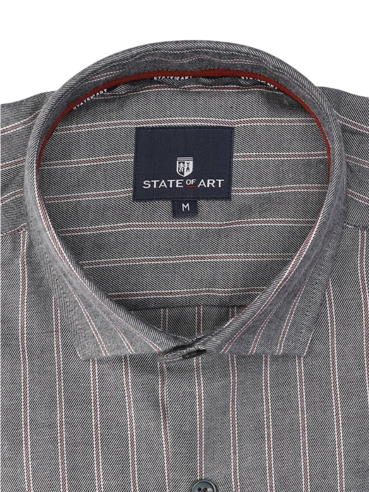 Grijs katoenen hemd (regular fit) met strepen en lange mouwen State Of Art 