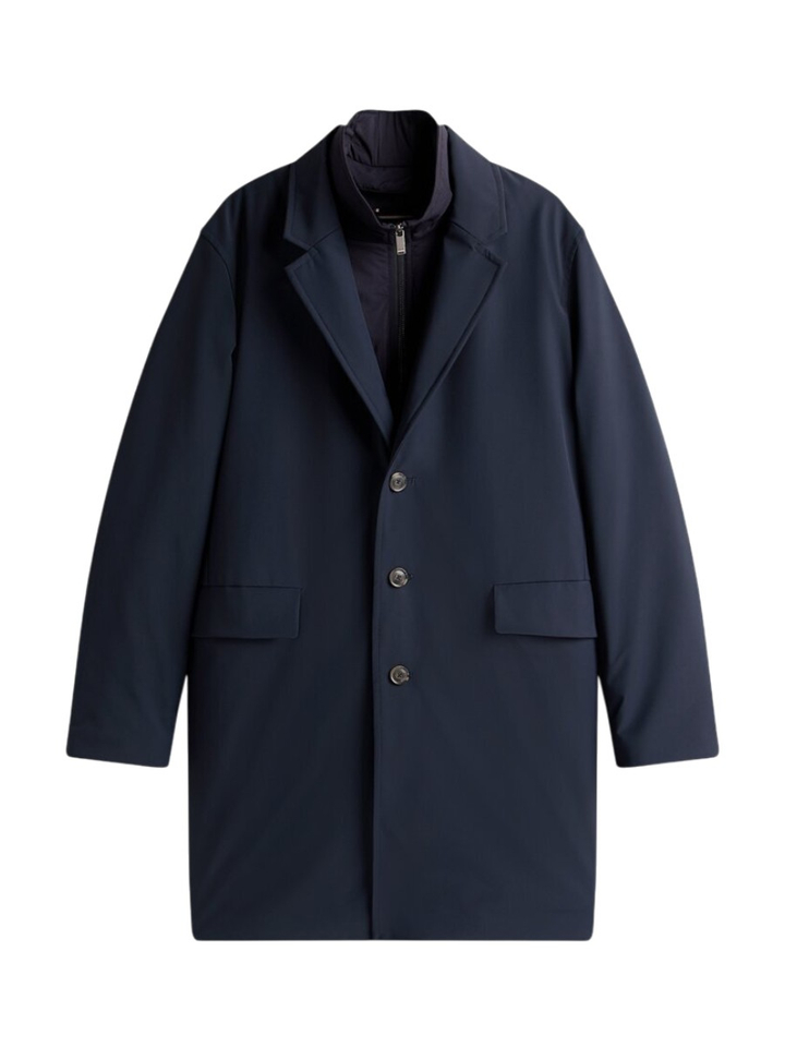 Donkerblauwe lange jas met knopen en rits Tommy Hilfiger