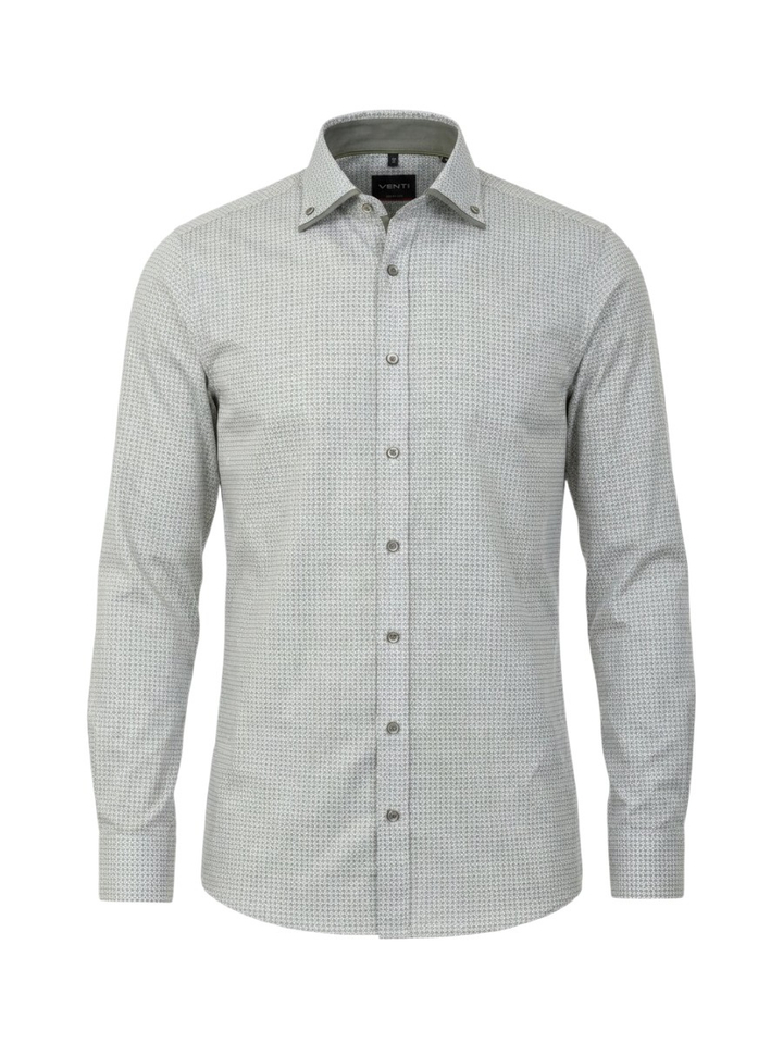 Groen en wit katoenen hemd (regular fit) in print met lange mouwen Venti