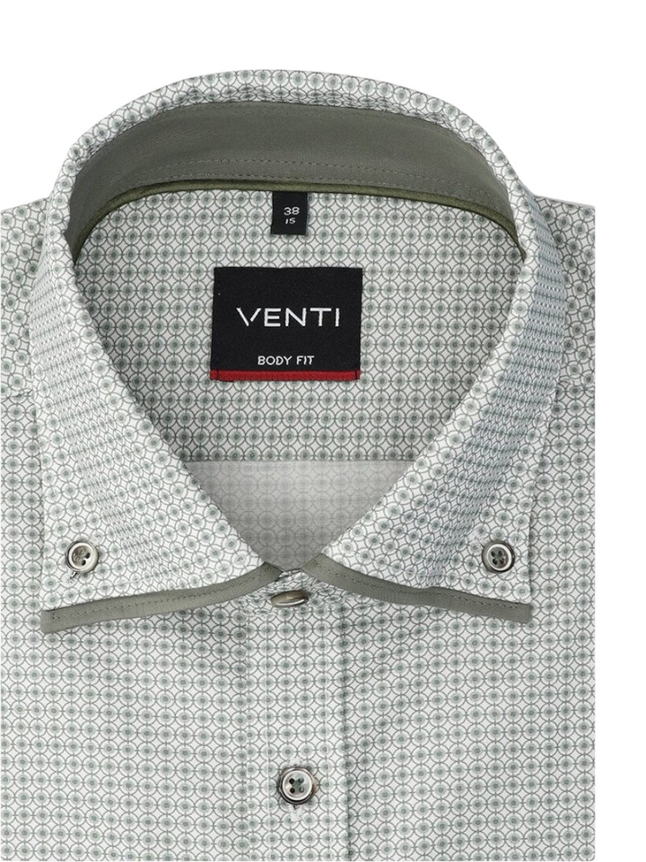 Groen en wit katoenen hemd (regular fit) in print met lange mouwen Venti