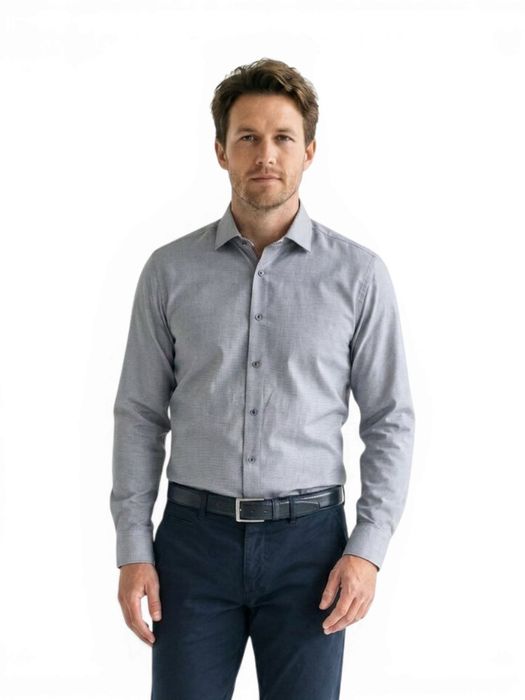 Bl;auw katoenen hemd (regular fit) met details en lange mouwen Venti