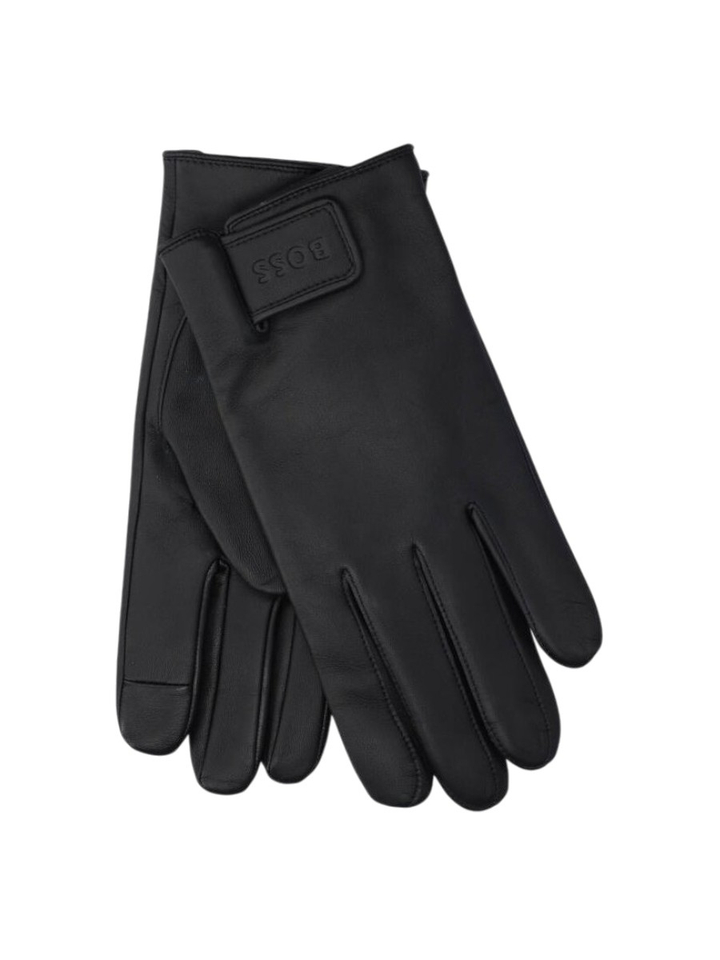Zwarte lederen handschoenen Hugo Boss 