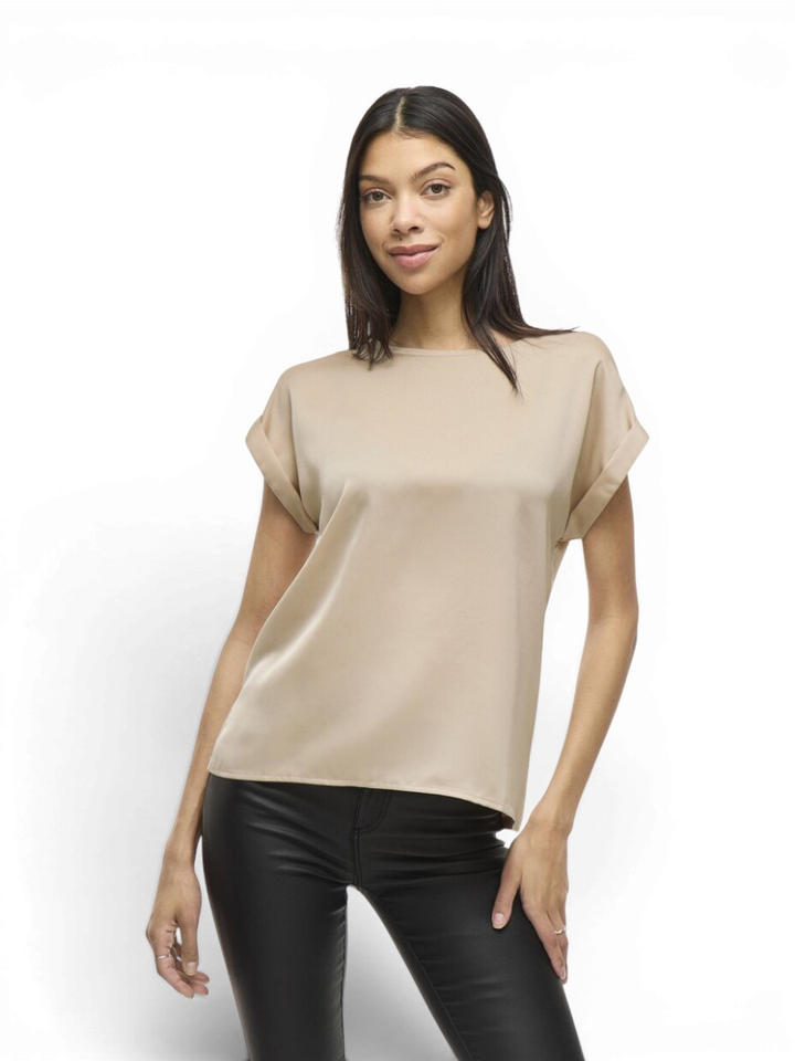 Beige t-shirt met glanzende voorzijde Viellette Vila
