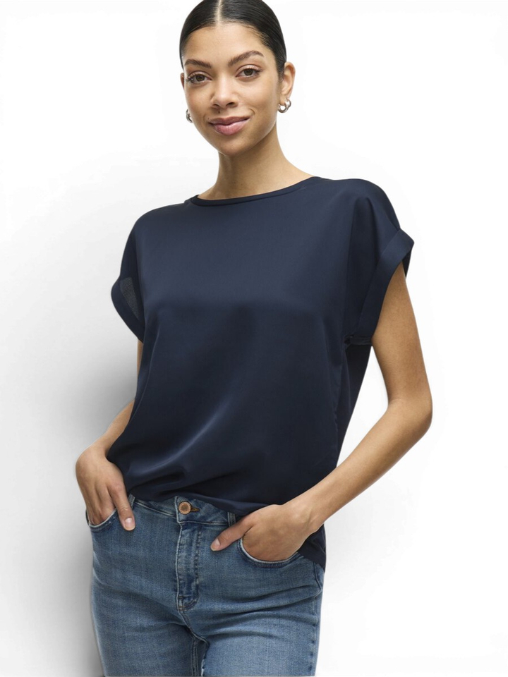 Blauwe t-shirt met glanzende stof Viellette Vila