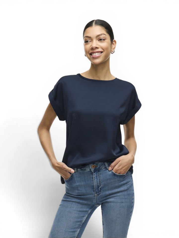 Blauwe t-shirt met glanzende stof Viellette Vila