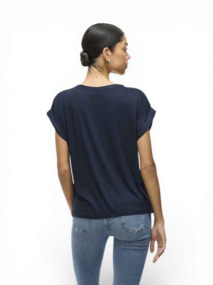 Blauwe t-shirt met glanzende stof Viellette Vila