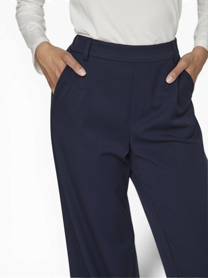 Donkerblauwe wijde broek met hoge taille met elastiek Vivarone Villa